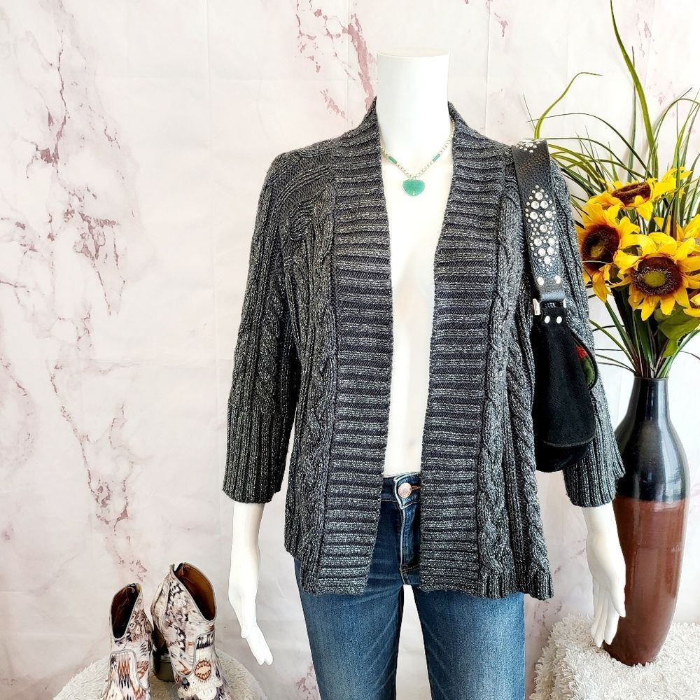 Chico's Angora blend cable knit cardigan